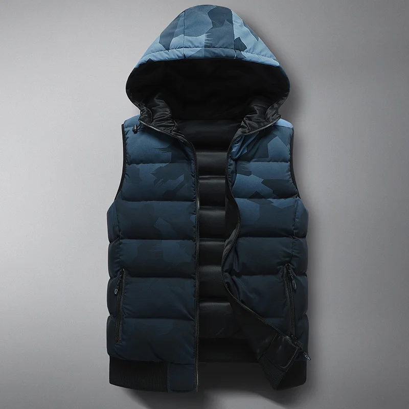 

Жилет осенне-зимний пуховой хлопковый Камуфляжный модный трендовый жилет Мужская свободная зимняя утепленная верхняя одежда с капюшоном ж...