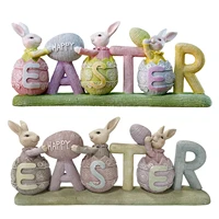 happy easter bunny statue ornament waterproof resin rabbit sculpture decoration easter animal decor for indoor outdoor home o