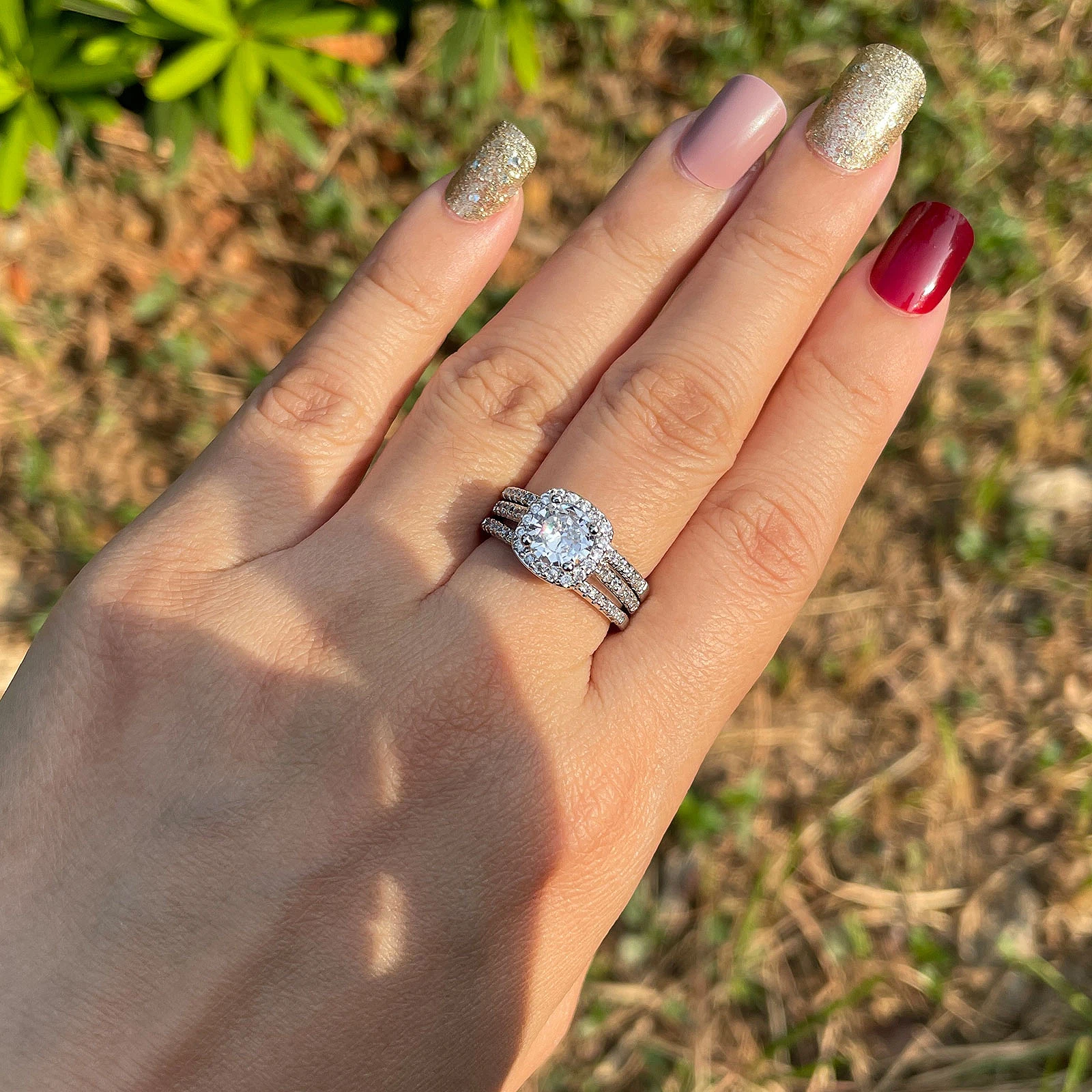 

2.0Ct Cz Wedding Rings for Women Silver Rose Gold Engagement Bridal Ring Set Halo Round Fashion Jewelry Gifts Diamond