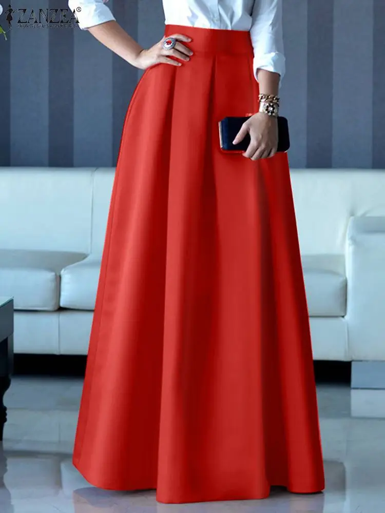 

ZANZEA 2022 Women Stylish Solid Skirts Fashion High Waist A-Line Maxi Skirt Zipper Casual Bohemian Elegant Party Holiday Skirts