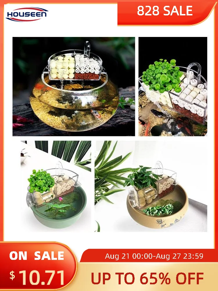 

3 In 1 Round Fish Tank Increase Oxygen Clear Aquarium Filter Box External Hanging Acrylic Aquatic Pet Supplies Green Plants Tool