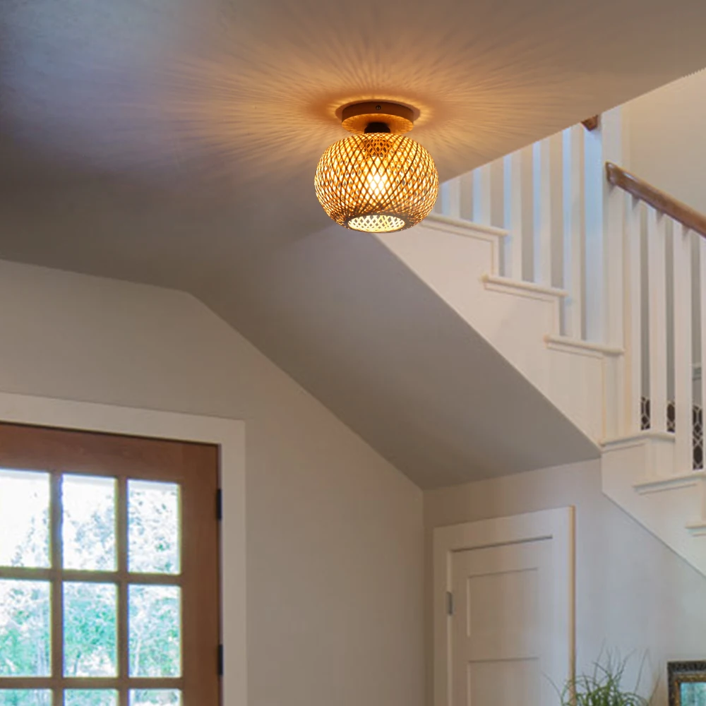 Бамбуковая потолочная лампа из ротанга плетеный потолочный светильник ручной