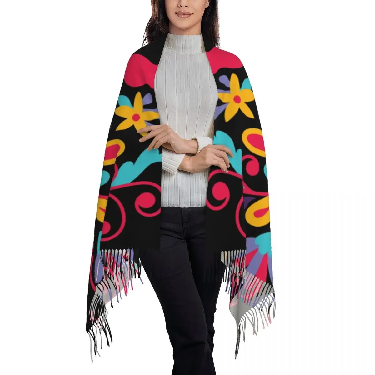 Этнический мексиканский цветочный шарф Otomi женский длинный зимний осенний