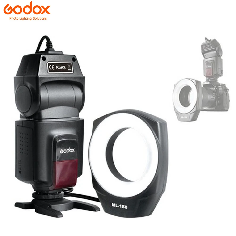 Купи Godox ML-150 Macro Ring Flash Light Guide Number 10 with 6 Lens Adapter Rings For Canon Nikon Pentax Olympus DSLR cameras за 3,744 рублей в магазине AliExpress