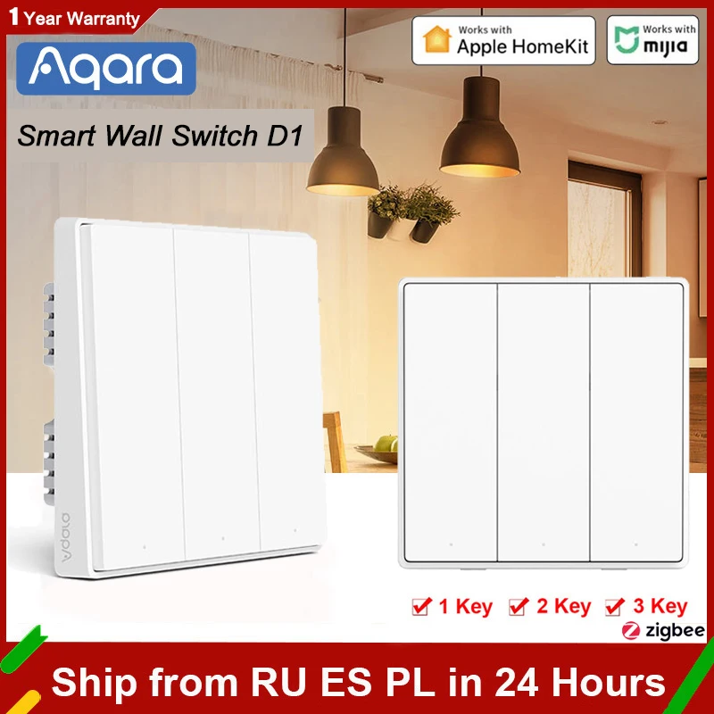  Настенный выключатель Aqara D1 ZigBee, выключатель с дистанционным управлением, без нейтрального провода, работает с приложением Mi Home и Apple Homekit