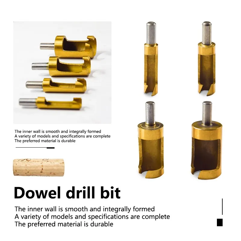 4шт 6/8/13/16мм Титановое покрытие пробкового сверла из высокоуглеродистой стали Cutter Spike Hole Saw Wood Tool Bits on