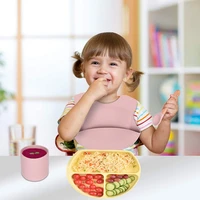 5 piece silicone baby feeding tableware set baby childrens grade bib for babies compartment plates kid bowl suction cup plate