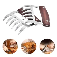 2pcs bear claws bbq forks wooden handle manual pull meat handler clamp roasting fork pull meat shred bbq tools kitchen accessory