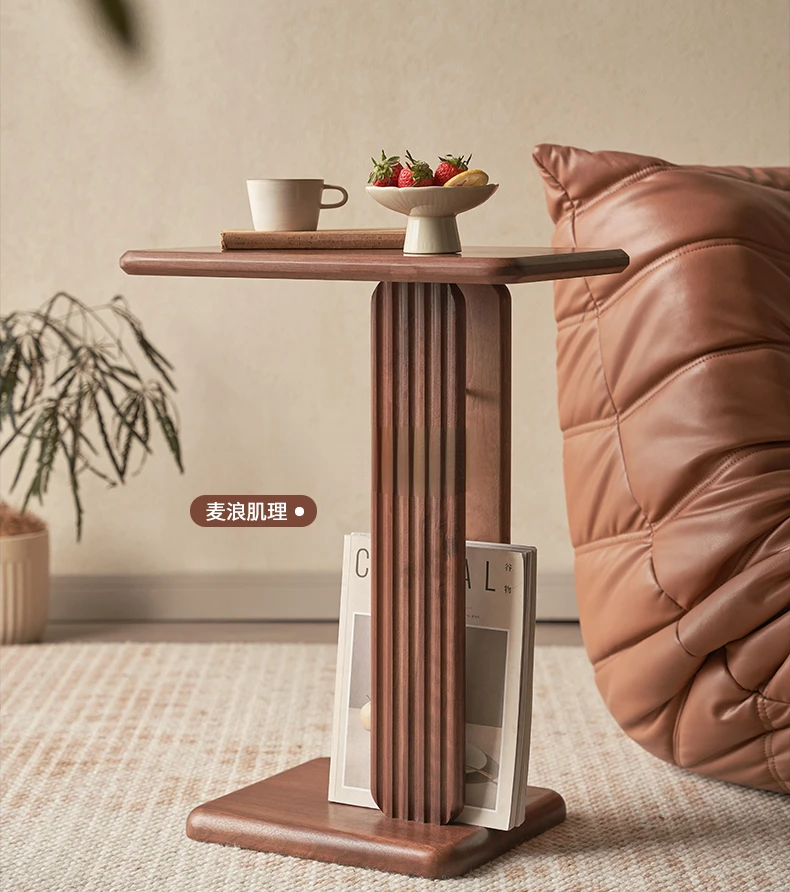 Прикроватный столик маленький съемный кофейный из массива дерева простой черный