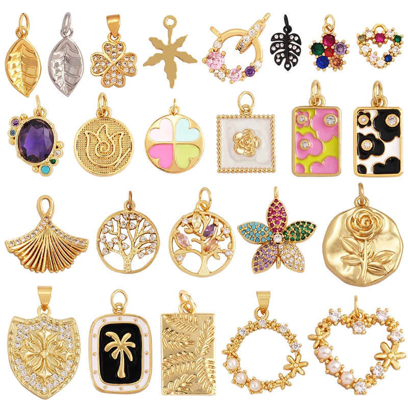 

Sweet Rainbow Sun Rose Flower Maple Leaf Coconut Life Tree Charm Pendant,18k Gold Zircon Jewelry Findings Necklace Accessories