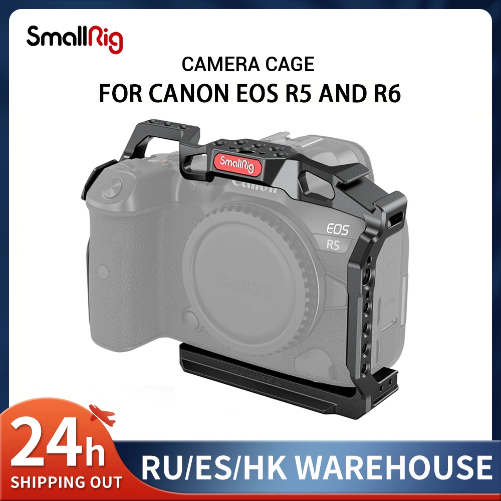 SmallRig DSLR Camera Cage for Canon EOS R5 R6 R5 C built-in Cold Shoe NATO Rail 1/4'' Arri Hole Camera Rig Video Set 2982B