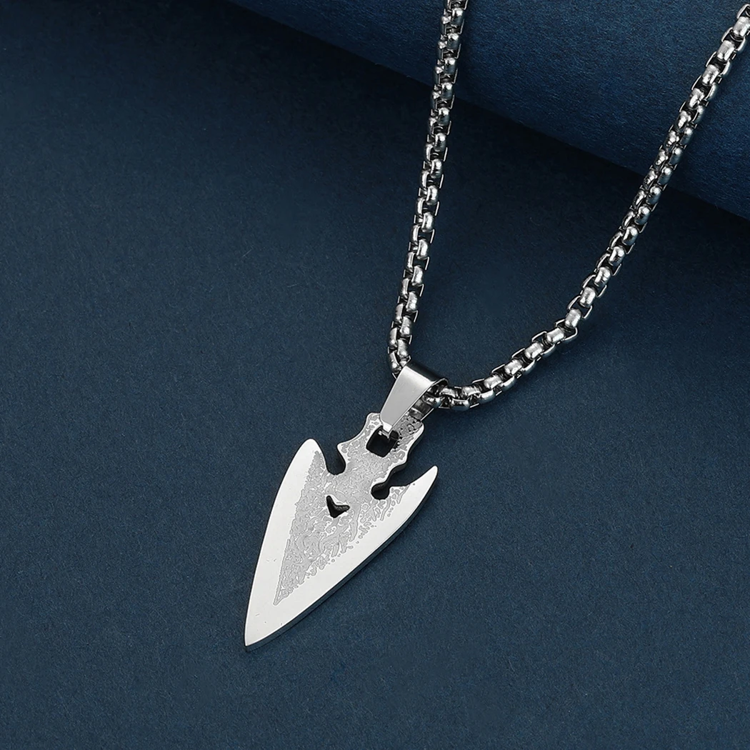 

Kinitial Men's Necklace - Rugged Arrowhead Necklace - Stainless Steel Necklace - Necklace for Men - Handcrafted Necklace