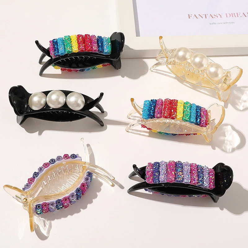 Hair Claw For Barrettes Bun Hair Clamps Pearl Hairpin Ponytail Hair Accessories
