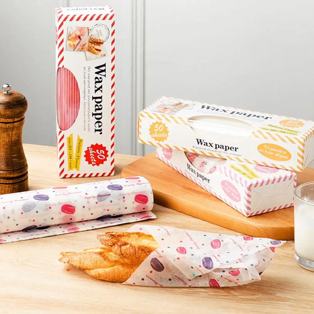 

50 Pcs Food Wrapping Paper Exquisite Pattern No Odor Lightweight Greaseproof Wax Pape Food Oilproof Paper for Refrigerator