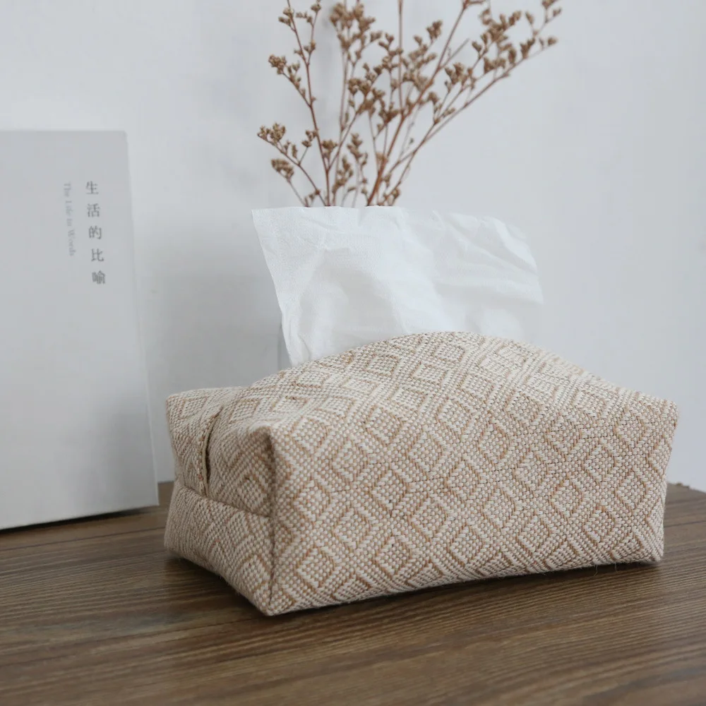 

Linen Simple Tissue Box Living Room Cotton Pumping Tissue Case Car Table Home Decoration Napkin Towel Pouch Chic Papers Holder