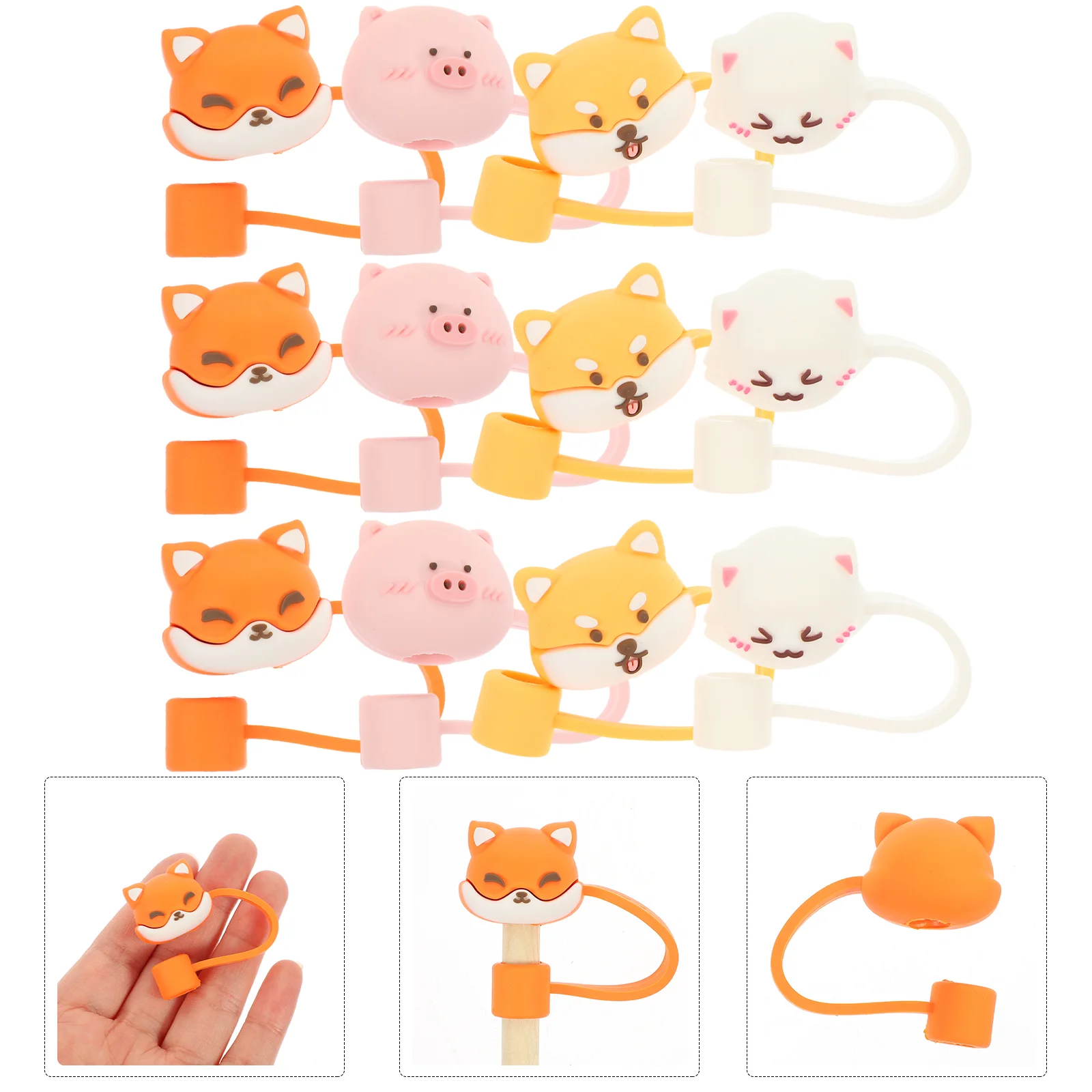 

12 Pcs Straw Prote Tips Silicone Straw Cute Straw Caps Metal Straw Animal Straw Plugs Water Cup Straw Covers Cap