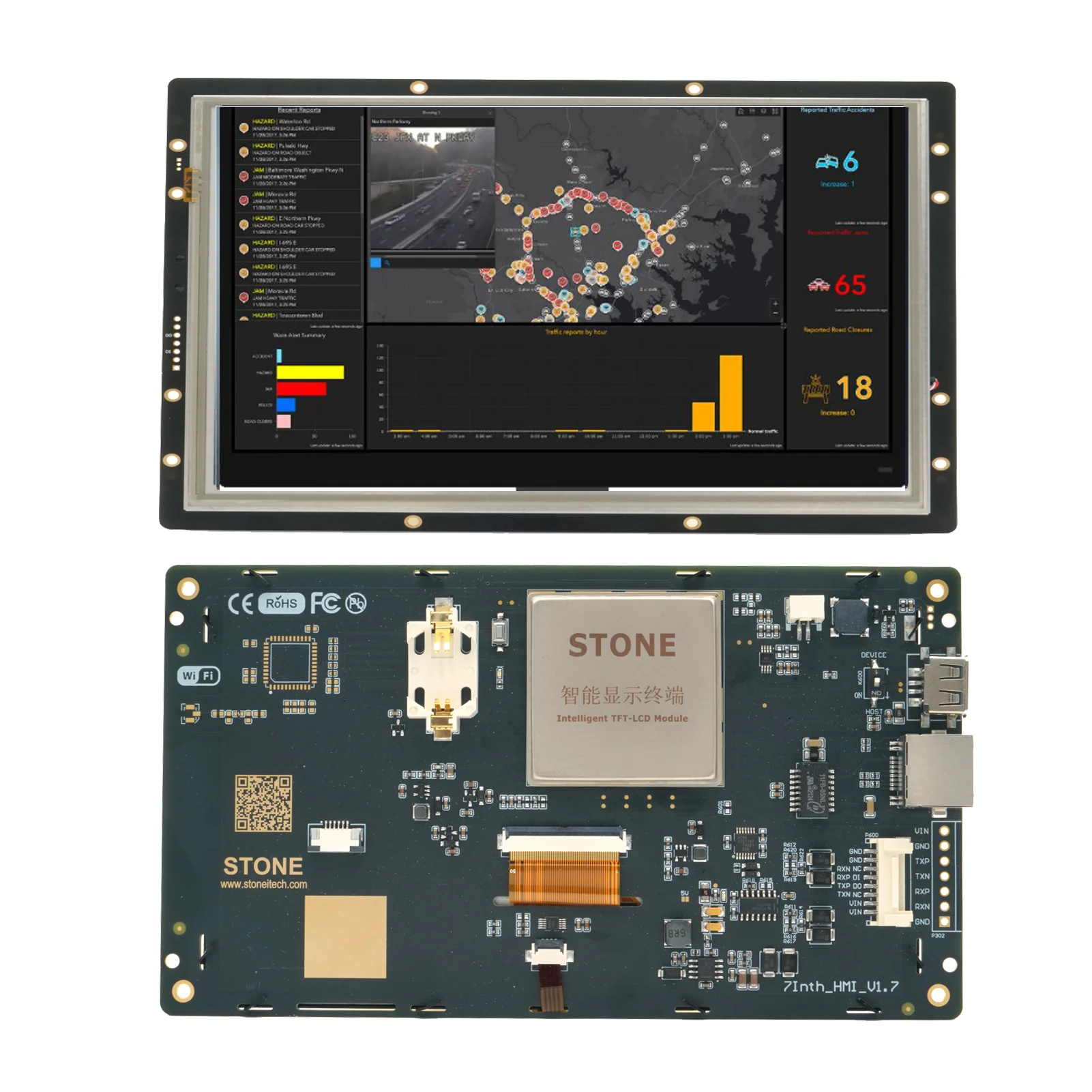 7 inch intelligent TFT-LCD module with touch screen and controller