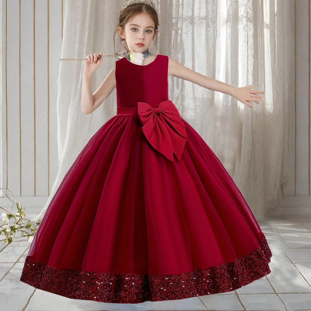 Элегантное Бальное Вечернее Платье С Большим Бантом Для Девочек-платье