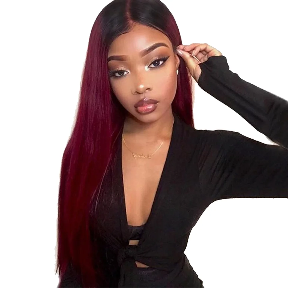 

13X4 Honey Blonde T1B Burgundy Lace Front Wig HD Transparent Lace Highlight Ombre 1B 99J Straight Lace Frontal Human Hair Wigs