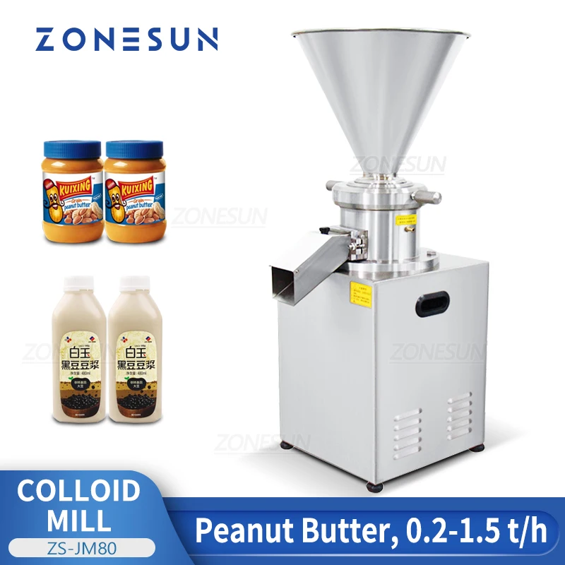 

ZONESUN Automatic Colloid Mill ZS-JM80 Peanut Butter Tahini Almond Paste Chili Sauce Sesame Flavoring Grinder Production Factory