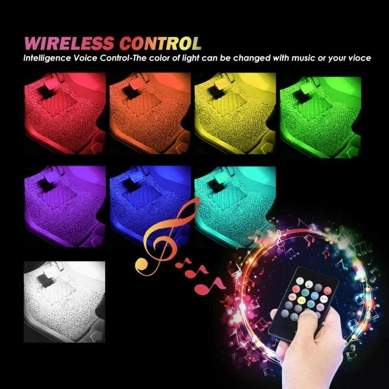 12 лампочек атмосферы автомобиля декоративные неоновые RGB лампочки 8 цветов пульт