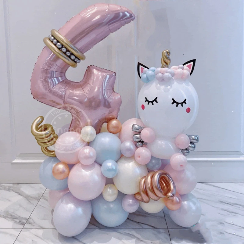 

33pcs Rainbow Unicorn Balloon 40inch Pink Number Foil Globos 1 2 3 4 Years Old Birthday Decor Kids Baby Shower Animals Balloons