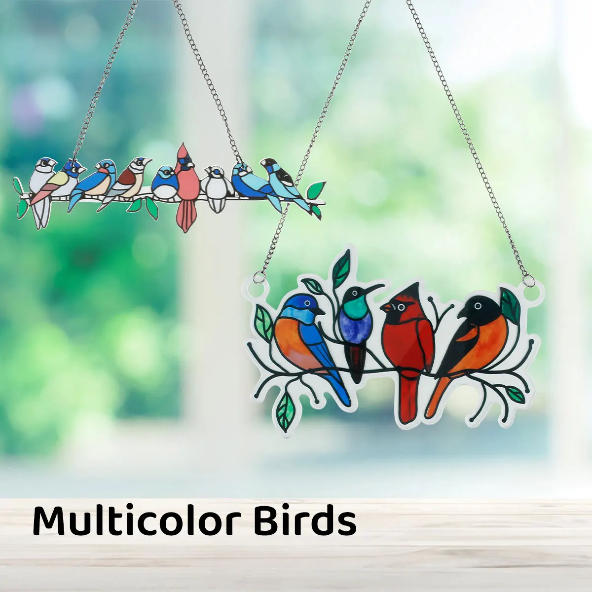 

Multicolor Birds Hanging Ornament Acrylic Birds Window Pendant with Chain Birds on Tree Branch for Bird Lover Home Window Decor