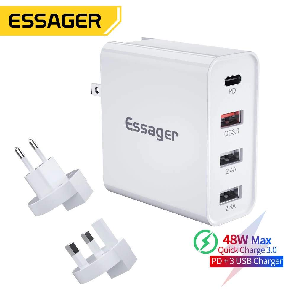 

Essager Quick Charge 3.0 Mutil USB Charger USB Type C PD QC QC3.0 48W Fast Charging Travel Wall Phone Charger For iPhone Xiaomi