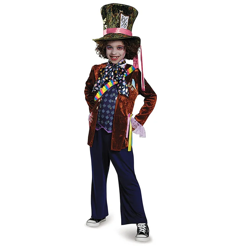 

Halloween Costume For Kids Child Mad Hatter Deluxe Costume Alice In Wonderland Cosplay Boy Costume For Party Girl Movie Cosplay