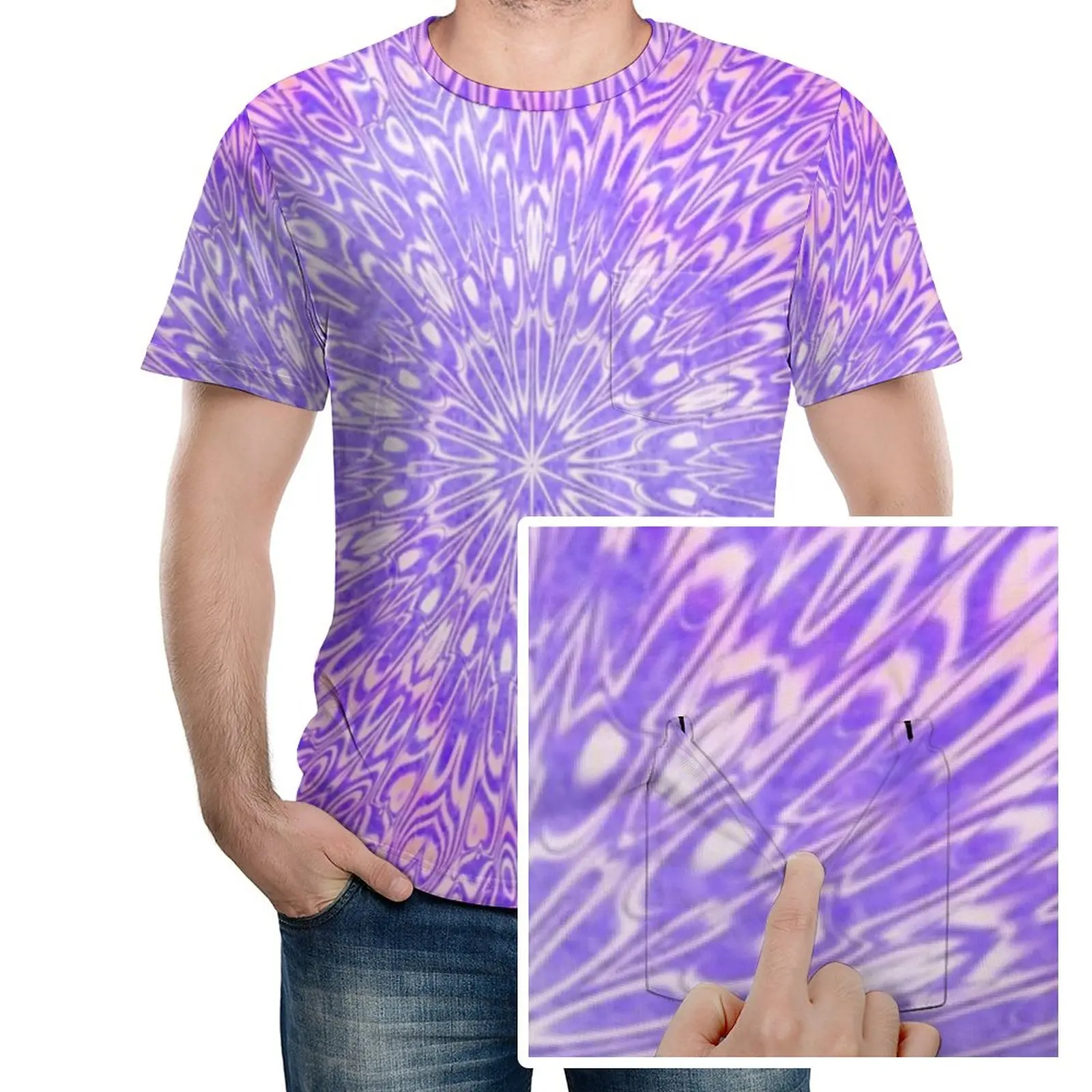 

Футболка в стиле Tie Dye, винтажная трендовая футболка с мандалой и карманами, футболка с коротким рукавом и принтом, летняя Милая одежда оверс...