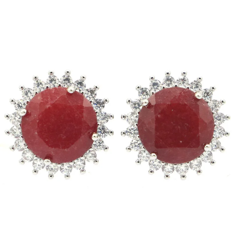 

925 SOLID STERLING SILVER Earrings 6g Pretty Red Rubies Green Emerald Blue Sapphire White CZ Gift For Girls