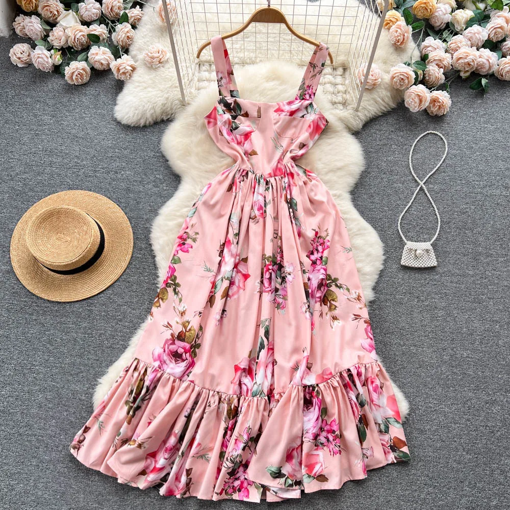 

New Fashion Sexy Sleeveless A-line Dress for Summer Women's Slim Waist Print Party Vestidos Femininos Frete Grátis K606