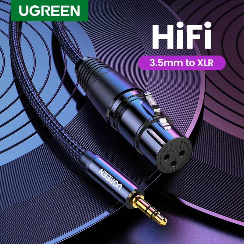 Кабель UGREEN XLR для микрофона 3,5 мм, аудиокабель HiFi, штекер XLR для мини-разъема Aux, шнур для микрофона для видеокамер DSLR, компьютеров