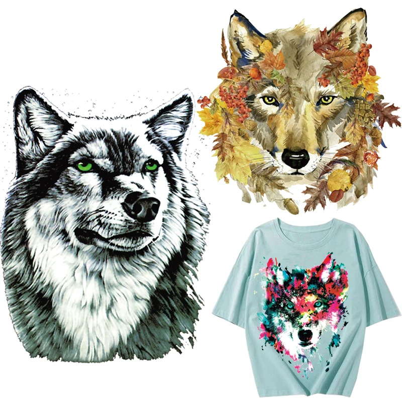 

Watercolor Wolf Animal Iron on Transfers for Clothing Thermoadhesive Patches Fusible Patch for Clothes Stickers Cheap Appliques