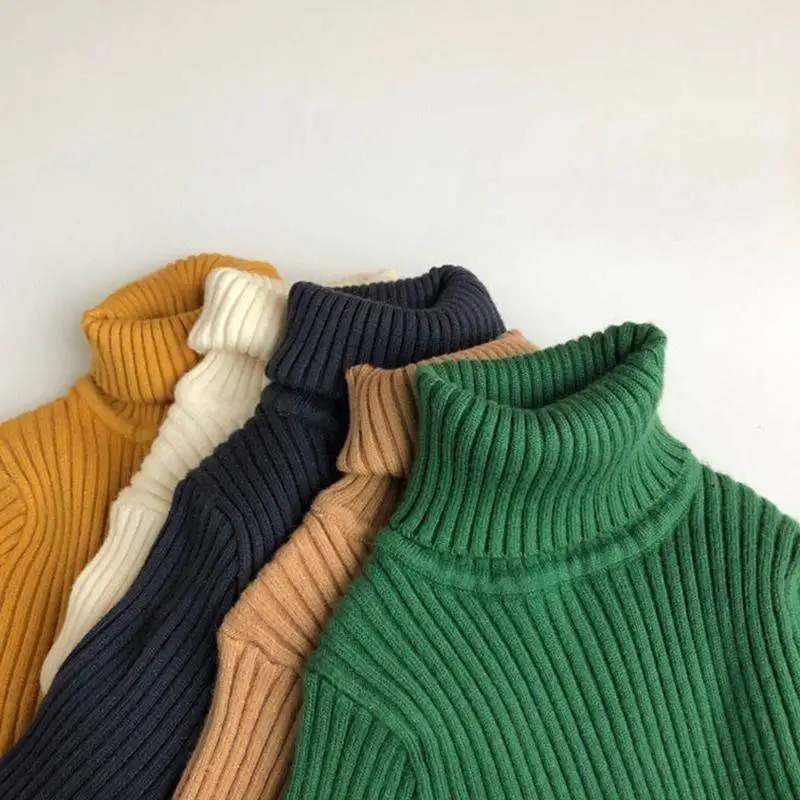 

2022 Autumn and Winter Thickening Kids Sweaters Christmas Sweater Solid Girls Pullover Turtleneck Boys Knitwear