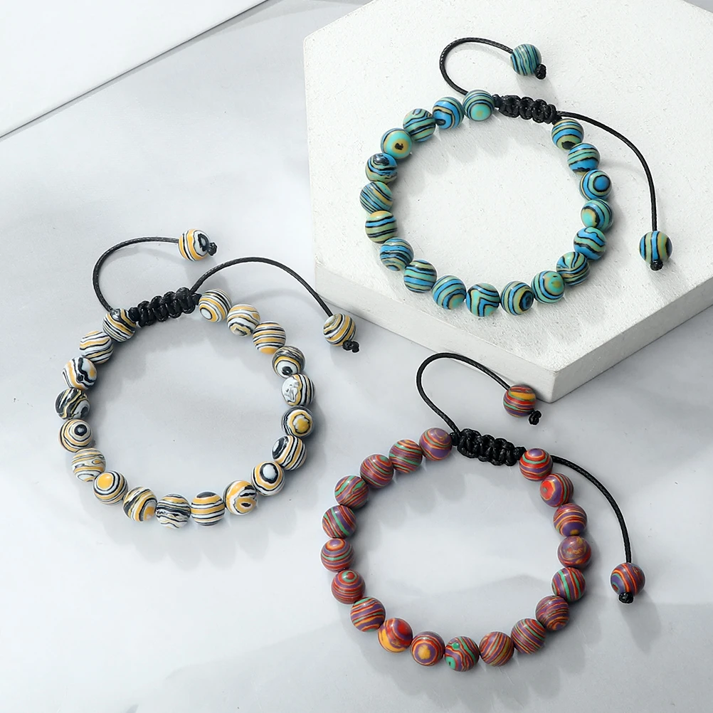 Регулируемый 8 мм натуральный малахитовый камень бусины браслет и для женщин