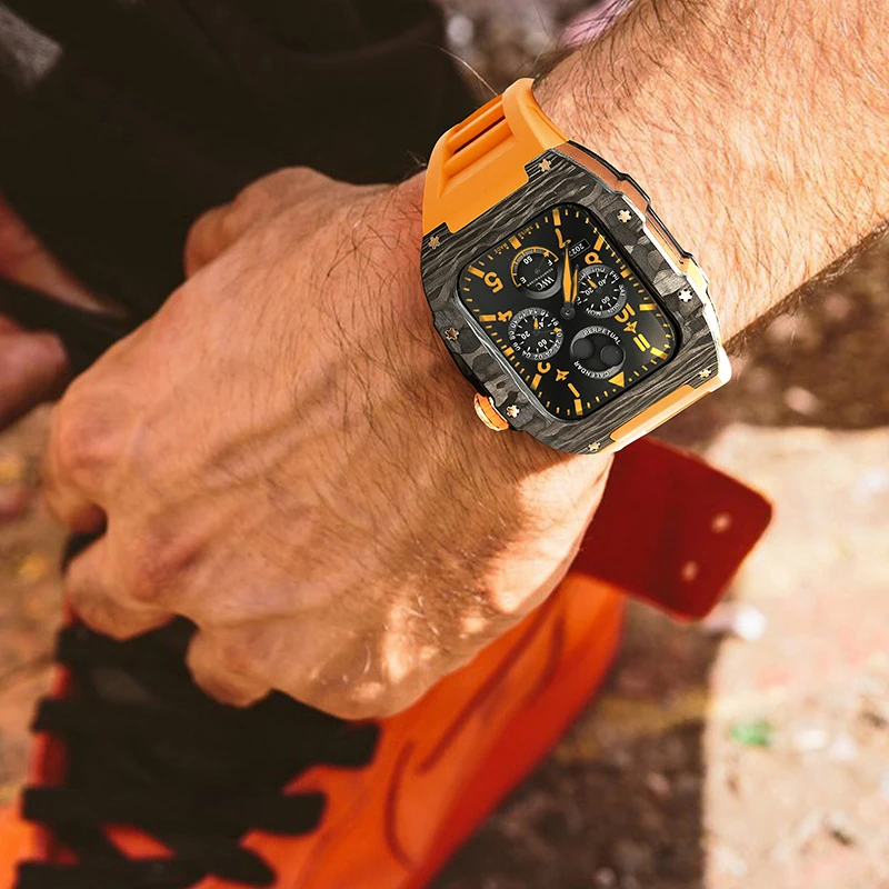 Iwatch Se Modification Kit  Carbon Fiber Material 44mm 45mm Business Affairs  DIY Retrofit Kit iWatch 8 7 6 5 4  Series Rubber