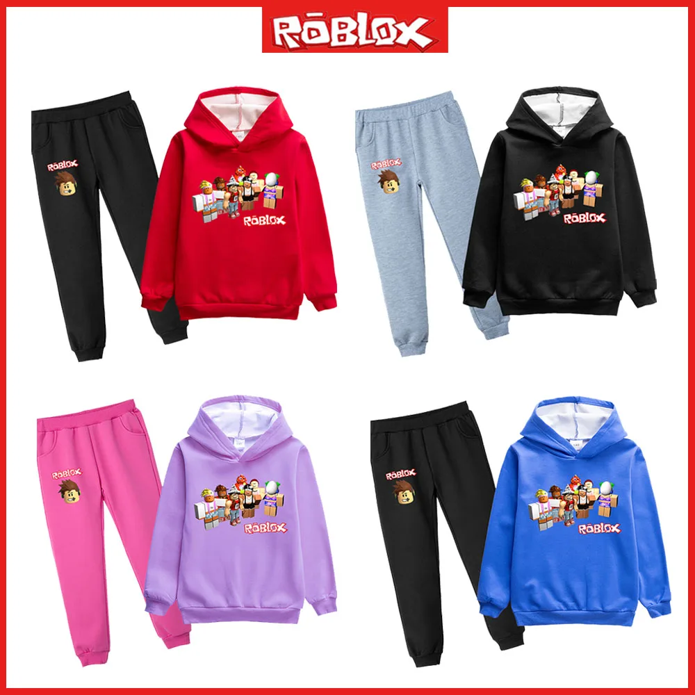 

New 2023 Roblox Cartoon Padded Student Hoodie Cotton Pants Winter 2-Pcs Set Kids Sweatshirt Casual Top Sweatpants Birthday Gift