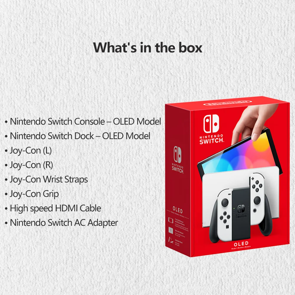 Nintendo Switch OLED Unlocked Game Console White Neon Blue and Red Joy Con EU Plug Optional with 7 Inch OLED Touch Screen 64GB