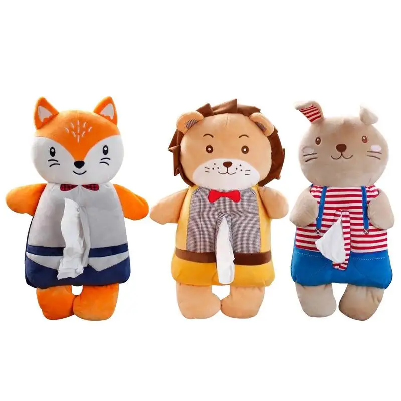 

Cute Cartoon Kitchen Animal Tissue Box Holder Fox Lion Rabbit Plush Armrest Drawer Box Hanging Storage Bag Home Decor Supplies