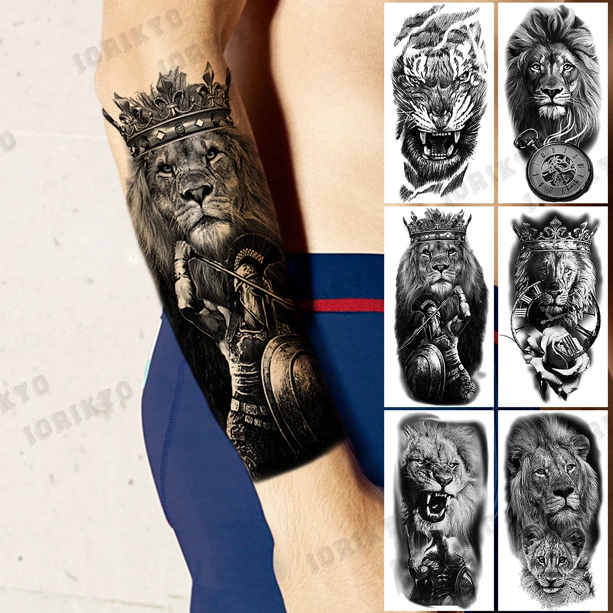 Временные татуировки для мужчин Корона Льва воин тигр компас роза цветок
