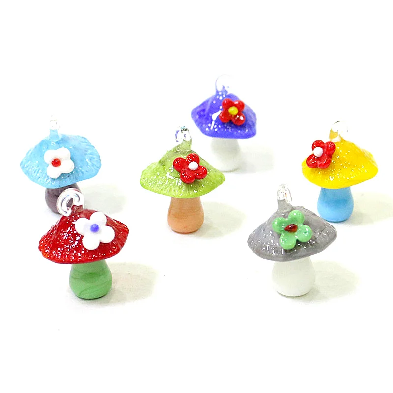 

Easter Decor Rare Cute Mini Glass Mushroom Pendant Charms Fashion Female DIY Jewelry for Woman Girls Necklace Making Accessories
