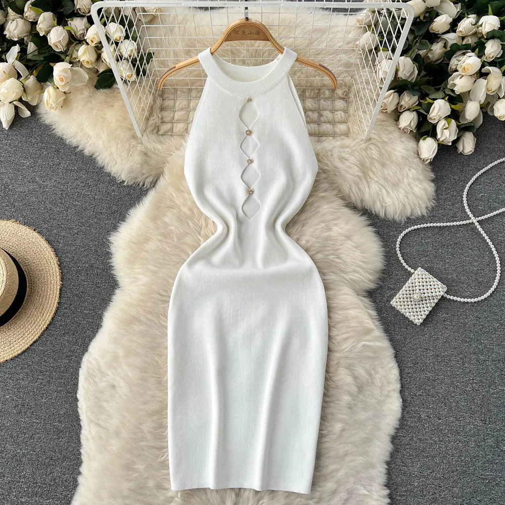 

Halter Cut Out Bodycon Dress Sexy split crochet Dresses Off Shoulder chic sundress women sleeveless Vestido slim vestidos ins