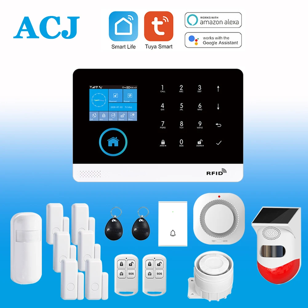 ACJ PG103 WiFi Alarm System for Home Burglar Security Tuya Smart House App Control 433MHz GSM Wireless With Motion Sensor Camera