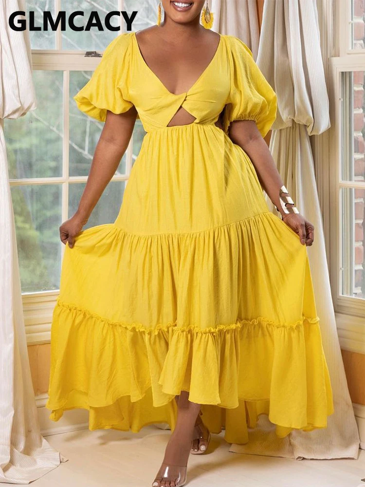 

Женское платье-макси с пышными рукавами и V-образным вырезом