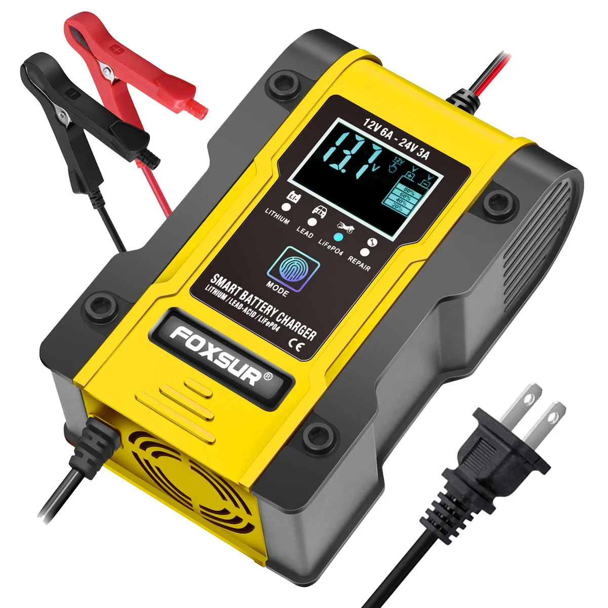 Зарядное устройство FOXSUR для автомобильного аккумулятора 12 В/24 В 6 А в зарядное