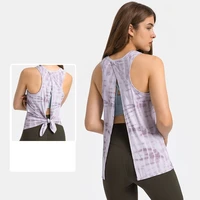nwt solid color round bow fitness women tank top back strap short yoga shirt vest loose fitting blouse short sleeve quick drying