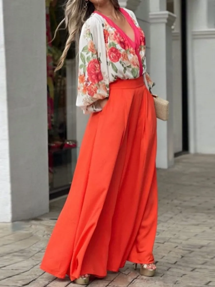 

2 Piece Set Women Africa Clothes African Dashiki New Fashion Two Piece Suit Long Tops And Wide Pants Party Big Size For Lady