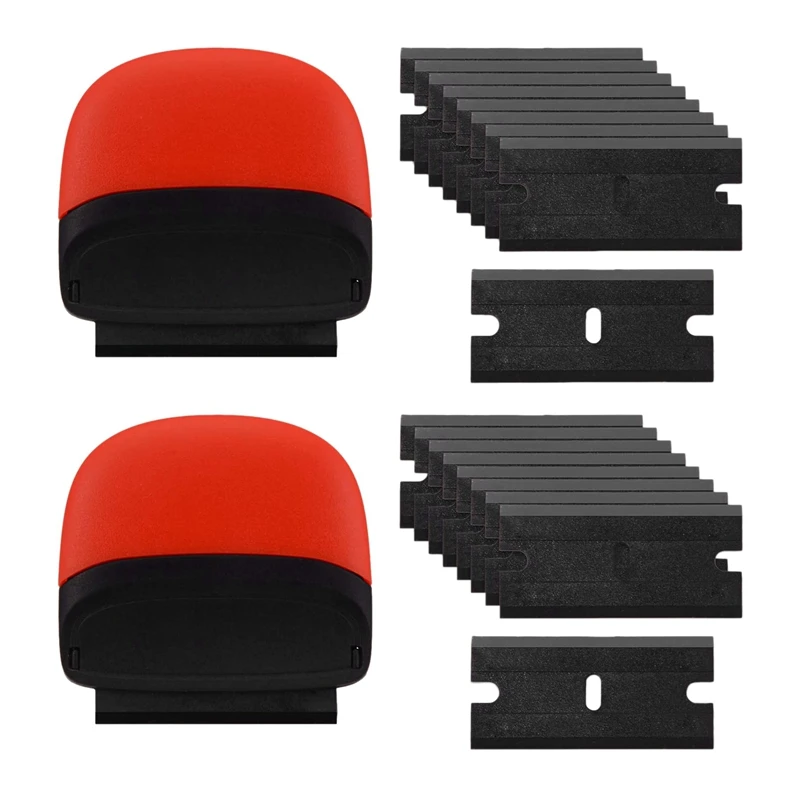 

2Pcs Mini Plastic Razor Scrapers Adhesive Label Remover With 100Pcs Double Edged Plastic Razor Blades For Cleaning Paint