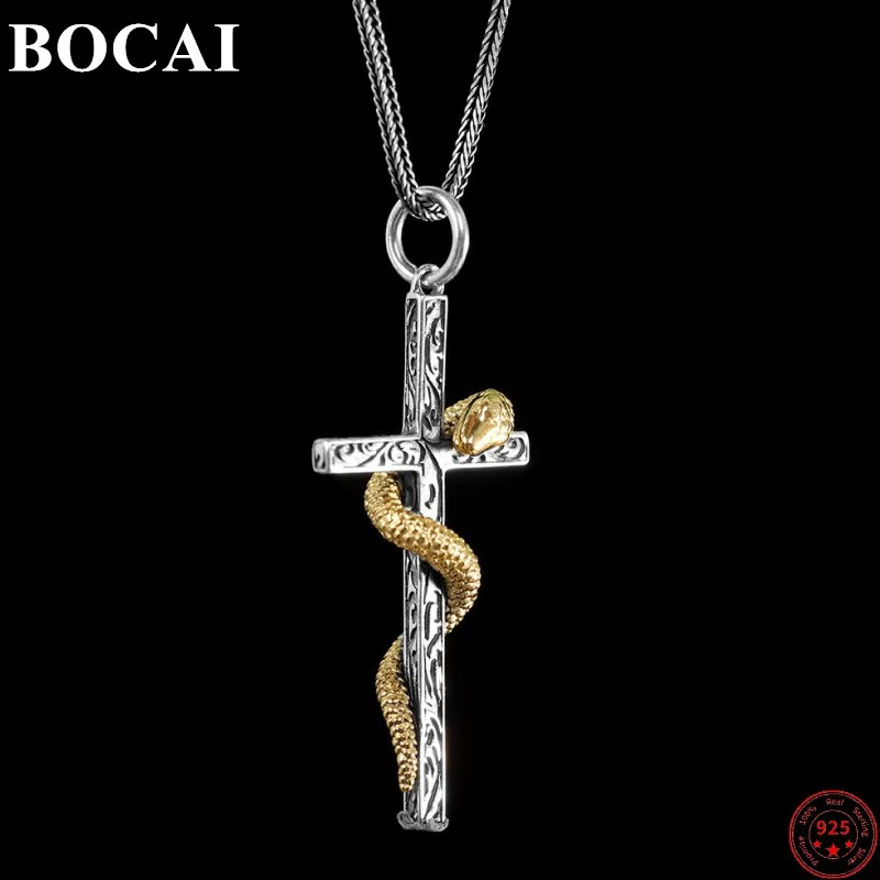 

Genuine BOCAI S925 Sterling Silver Pendants for Women Men New Fashion Vintage Cross Eternal Vine Totem Smake Jewelry Amulet